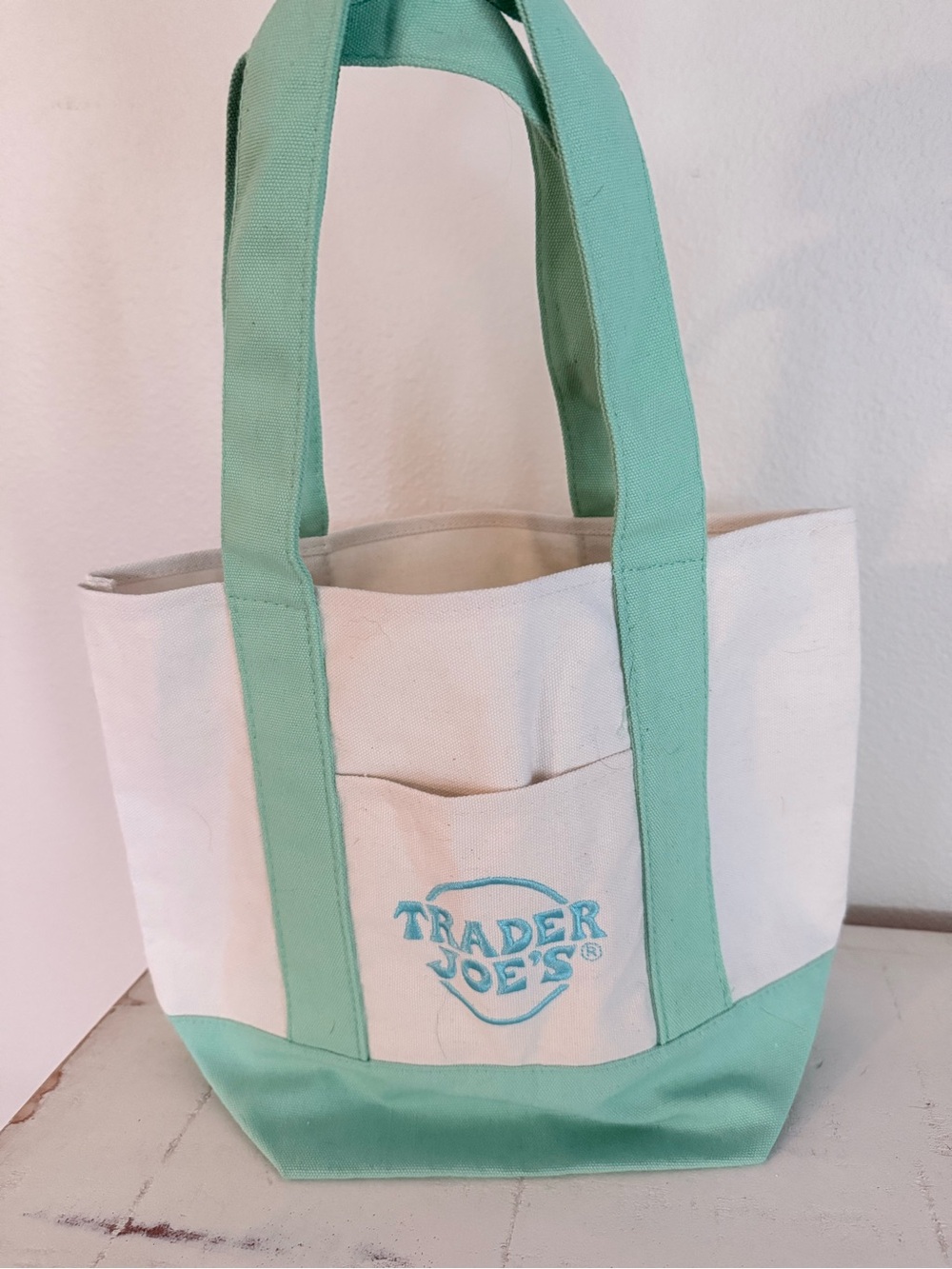 Trader Joe’s Mint Green and Cream Canvas Tote